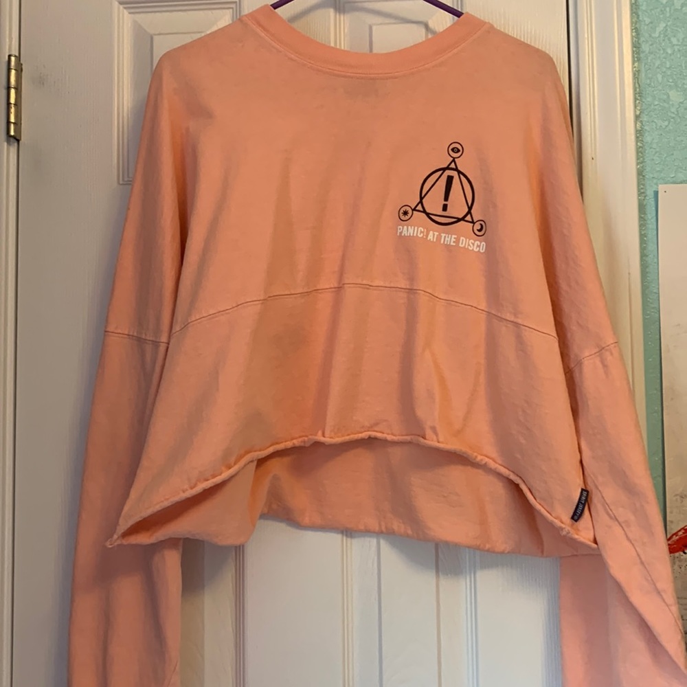 Coral Pink Panic! At The Disco Long Sleeve Crop Top